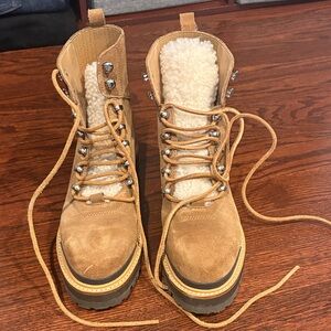 Marc Fisher Brown Combat Boots with Shearling